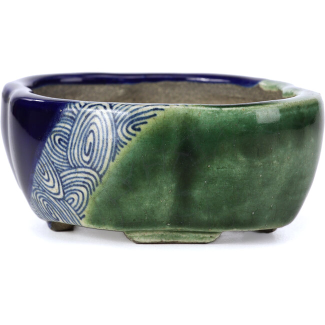 Pot à bonsaï bleu Mokko par Terahata Satomi Mazan - 101 x 87 x 40 mm