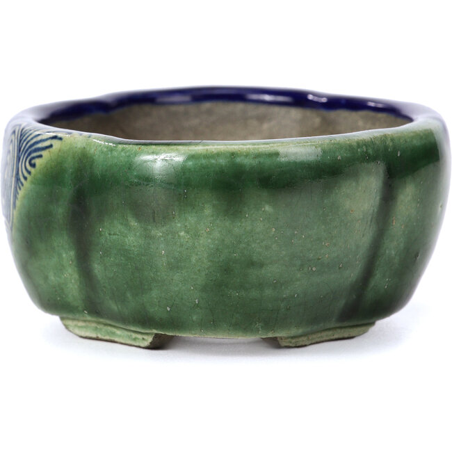 Mokko blauwe bonsaipot van Terahata Satomi Mazan - 101 x 87 x 40 mm