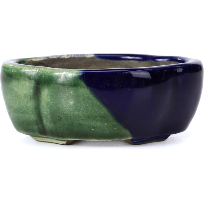 Mokko blue bonsai pot by Terahata Satomi Mazan - 101 x 87 x 40 mm