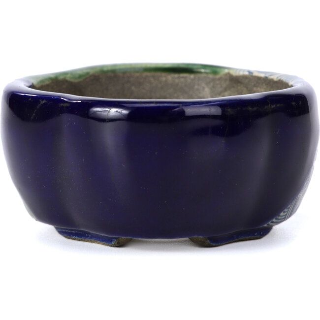 Mokko blauwe bonsaipot van Terahata Satomi Mazan - 101 x 87 x 40 mm