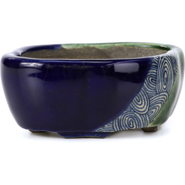 Mokko blauwe bonsaipot van Terahata Satomi Mazan - 101 x 87 x 40 mm