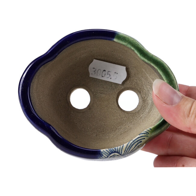 Maceta de bonsái azul Mokko de Terahata Satomi Mazan - 101 x 87 x 40 mm