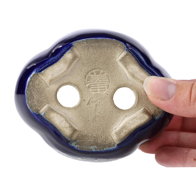 Maceta de bonsái azul Mokko de Terahata Satomi Mazan - 101 x 87 x 40 mm