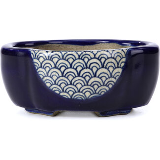  Satomi Mazan, Mazan Terahata 101 mm mokkoblaue Bonsaischale von Terahata Satomi Mazan, Tokoname, Japan