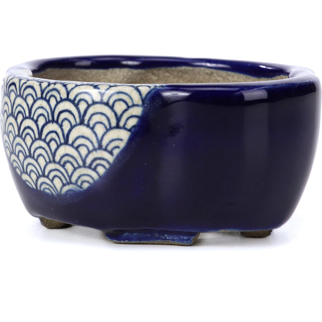 Vaso per bonsai blu Mokko di Terahata Satomi Mazan - 101 x 87 x 40 mm