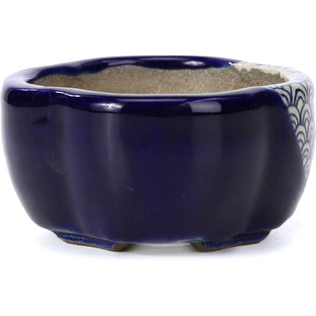 Mokko blauwe bonsaipot van Terahata Satomi Mazan - 101 x 87 x 40 mm