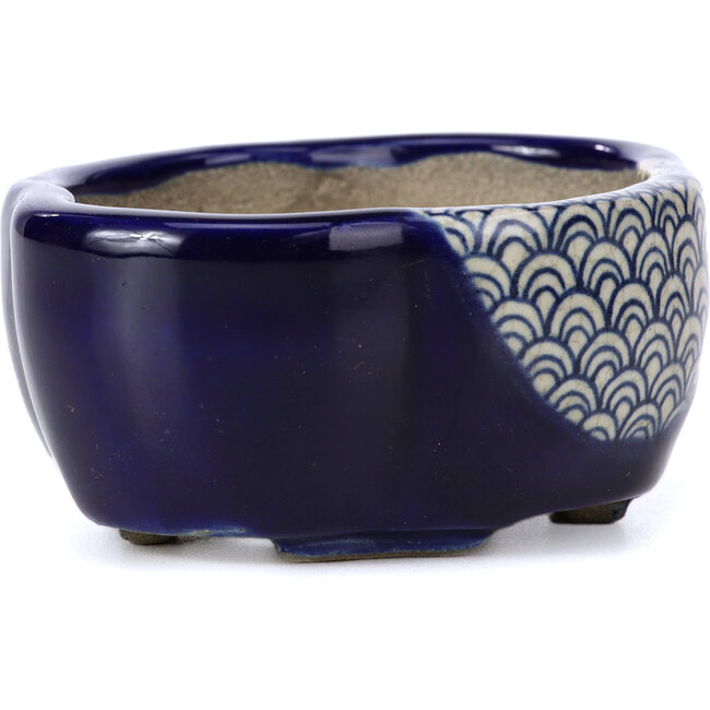 Pot à bonsaï bleu Mokko par Terahata Satomi Mazan - 101 x 87 x 40 mm