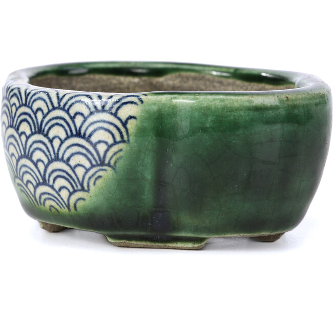 Maceta de bonsái verde Mokko de Terahata Satomi Mazan - 101 x 87 x 40 mm