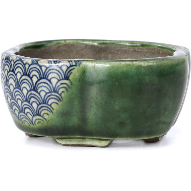 Mokkogrüne Bonsaischale von Terahata Satomi Mazan - 101 x 87 x 40 mm