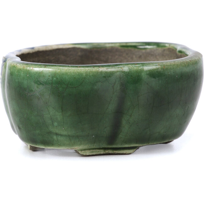 Mokkogrüne Bonsaischale von Terahata Satomi Mazan - 101 x 87 x 40 mm