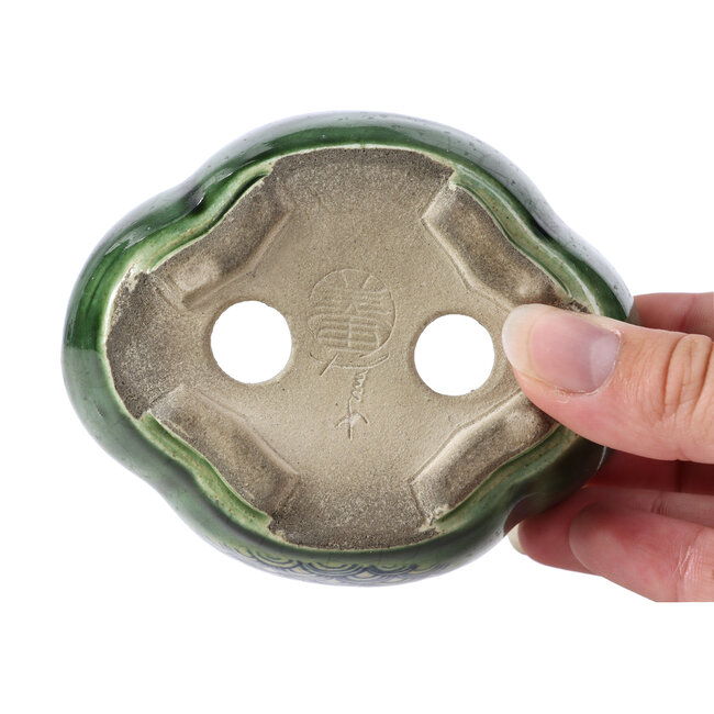 Pot à bonsaï Mokko vert par Terahata Satomi Mazan - 101 x 87 x 40 mm