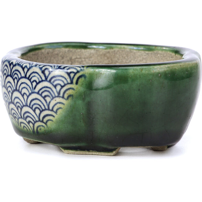 Mokko green bonsai pot by Terahata Satomi Mazan - 101 x 87 x 40 mm