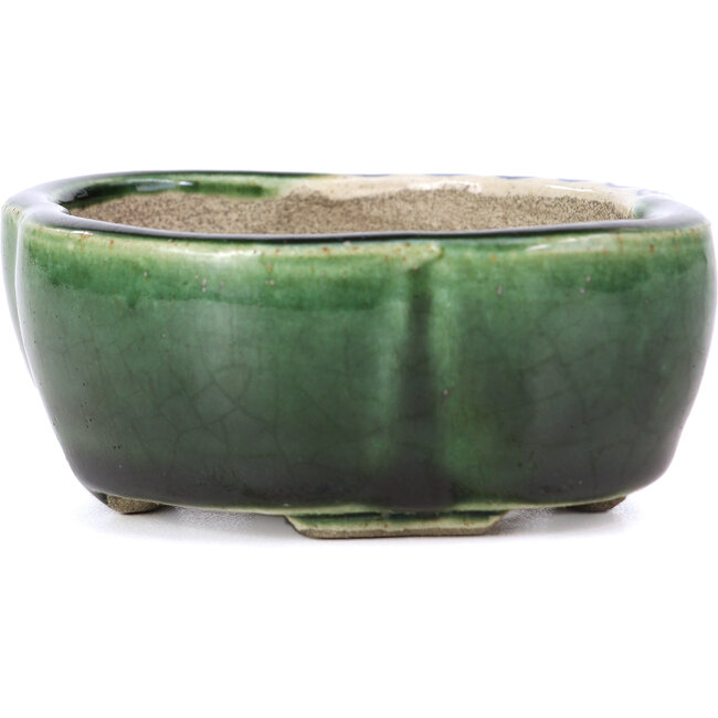 Mokkogrüne Bonsaischale von Terahata Satomi Mazan - 101 x 87 x 40 mm
