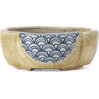  Satomi Mazan, Mazan Terahata 101 mm mokkobeige Bonsaischale von Terahata Satomi Mazan, Tokoname, Japan