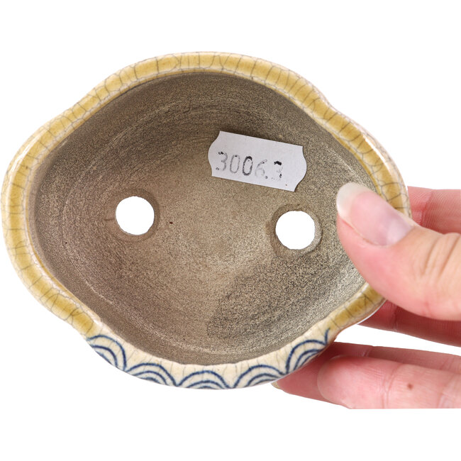 Pot à bonsaï Mokko beige par Terahata Satomi Mazan - 101 x 87 x 40 mm