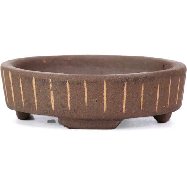 Ronde ongeglazuurde bonsaipot van Terahata Satomi Mazan - 75 x 75 x 22 mm