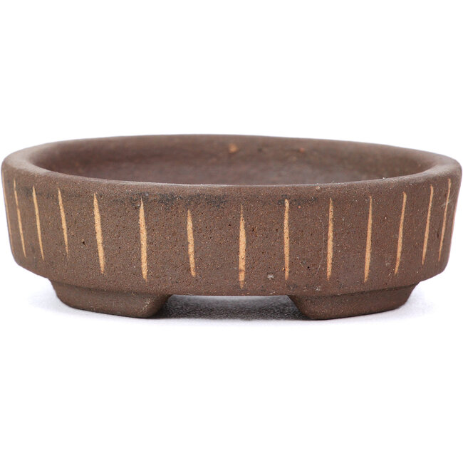 Round unglazed bonsai pot by Terahata Satomi Mazan - 75 x 75 x 22 mm