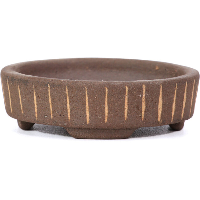 Round unglazed bonsai pot by Terahata Satomi Mazan - 75 x 75 x 22 mm