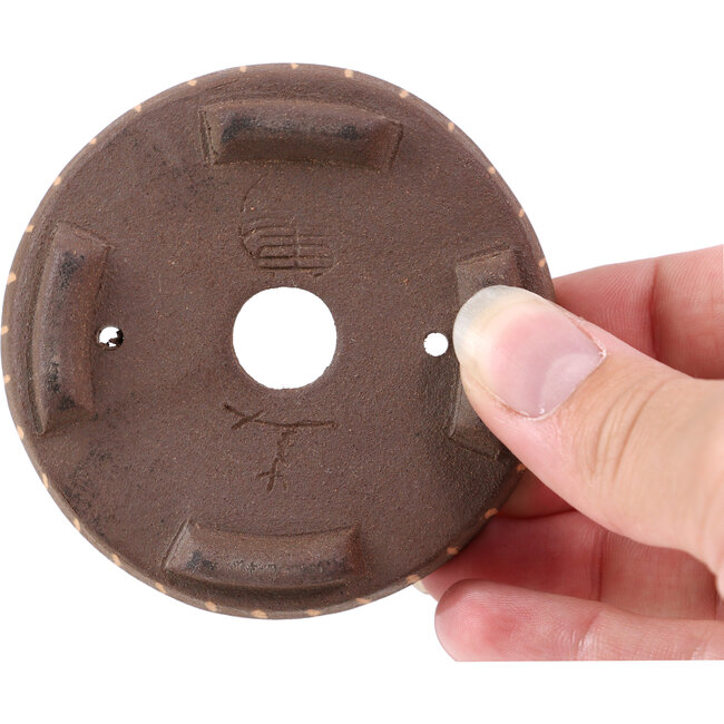 Ronde ongeglazuurde bonsaipot van Terahata Satomi Mazan - 75 x 75 x 22 mm