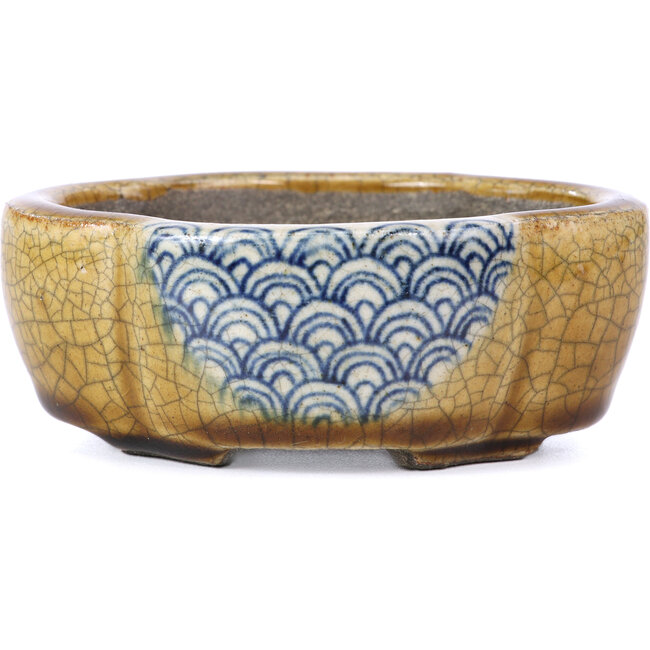 Mokko beige bonsai pot by Terahata Satomi Mazan - 101 x 87 x 40 mm