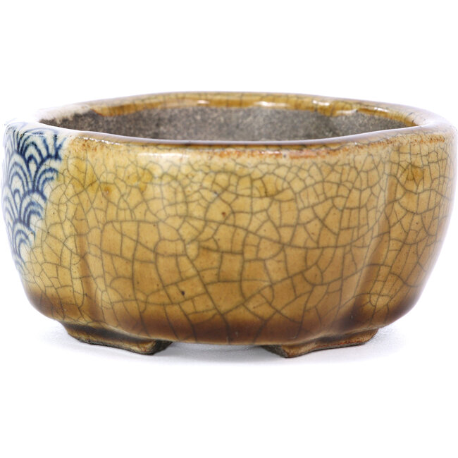 Mokko beige bonsai pot by Terahata Satomi Mazan - 101 x 87 x 40 mm