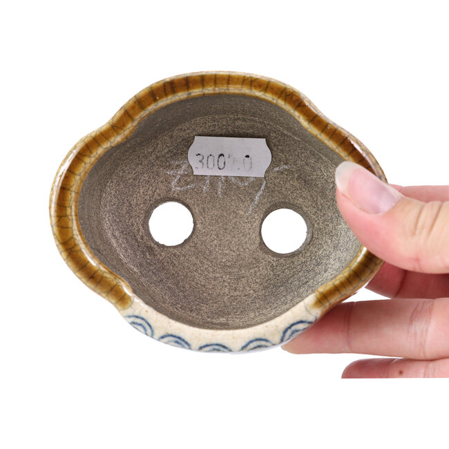 Mokko-beige Bonsaischale von Terahata Satomi Mazan - 101 x 87 x 40 mm