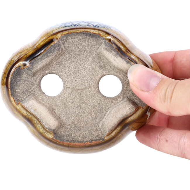 Mokko beige bonsai pot by Terahata Satomi Mazan - 101 x 87 x 40 mm