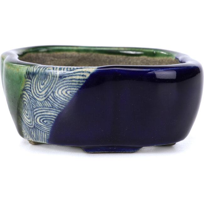 Mokko green bonsai pot by Terahata Satomi Mazan - 101 x 87 x 40 mm