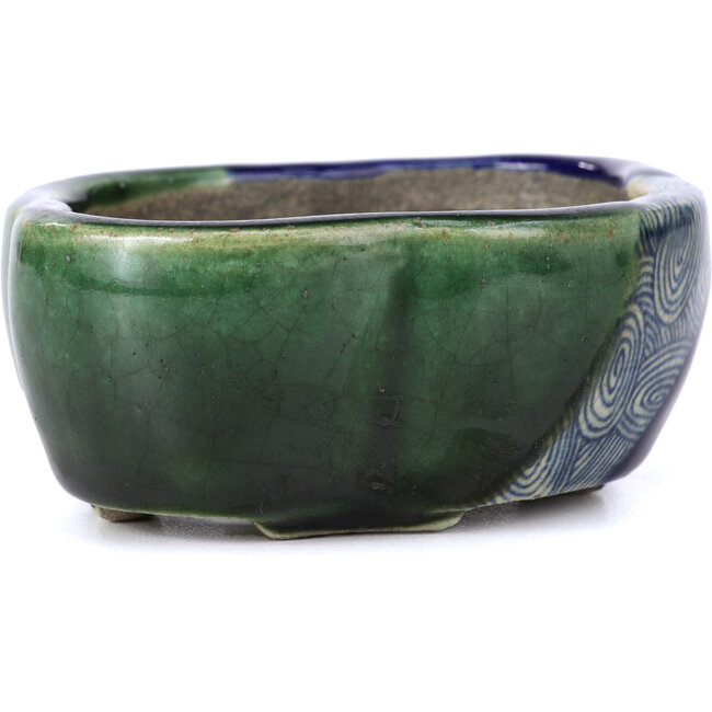 Maceta de bonsái verde Mokko de Terahata Satomi Mazan - 101 x 87 x 40 mm