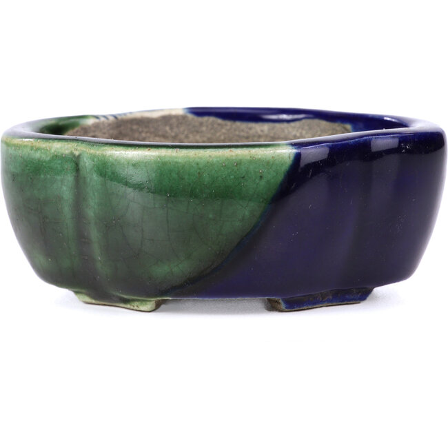 Mokko blauwe bonsaipot van Terahata Satomi Mazan - 101 x 87 x 40 mm