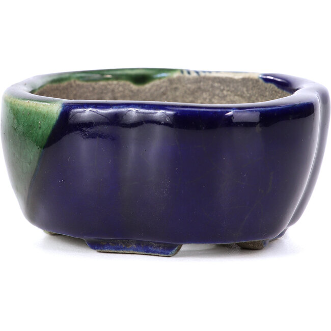 Pot à bonsaï bleu Mokko par Terahata Satomi Mazan - 101 x 87 x 40 mm