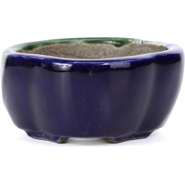 Pot à bonsaï bleu Mokko par Terahata Satomi Mazan - 101 x 87 x 40 mm