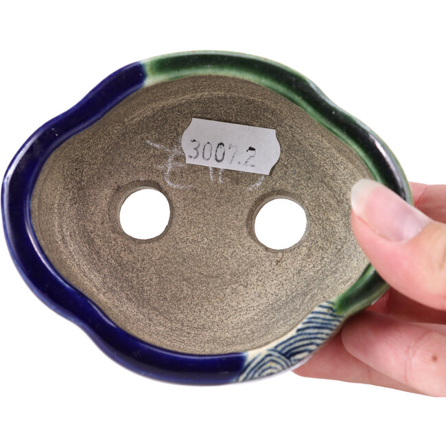 Maceta de bonsái azul Mokko de Terahata Satomi Mazan - 101 x 87 x 40 mm