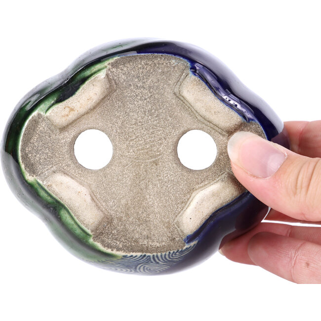 Pot à bonsaï bleu Mokko par Terahata Satomi Mazan - 101 x 87 x 40 mm