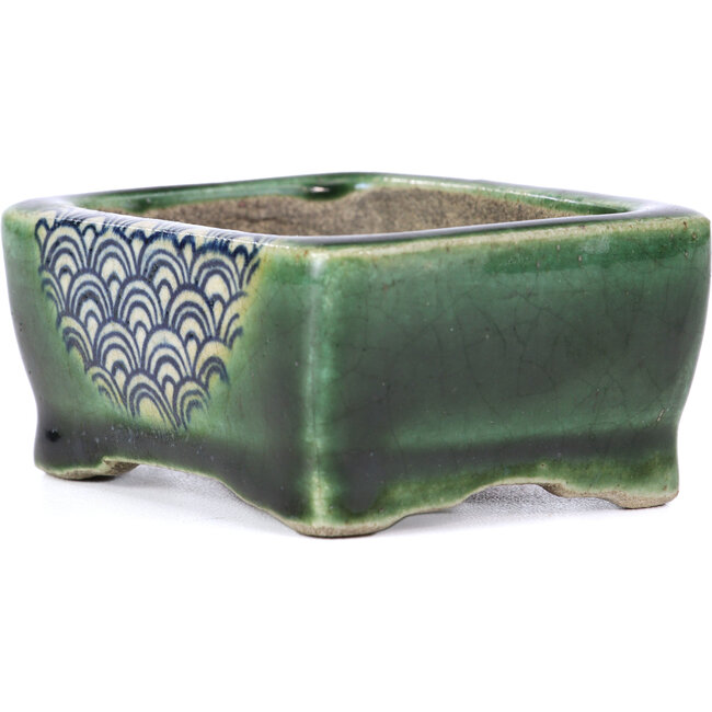 Vaso per bonsai rettangolare verde di Terahata Satomi Mazan - 87 x 65 x 37 mm