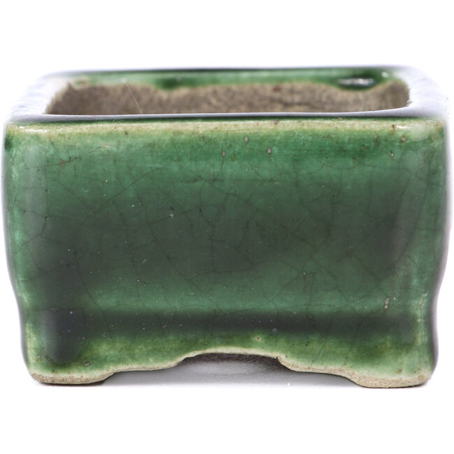 Rechteckige grüne Bonsaischale von Terahata Satomi Mazan - 87 x 65 x 37 mm