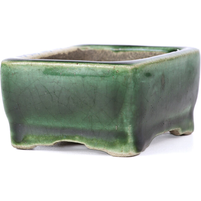 Rectangular green bonsai pot by Terahata Satomi Mazan - 87 x 65 x 37 mm