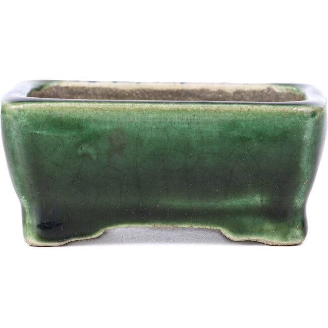 Pot à bonsaï rectangulaire vert par Terahata Satomi Mazan - 87 x 65 x 37 mm