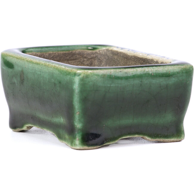Vaso per bonsai rettangolare verde di Terahata Satomi Mazan - 87 x 65 x 37 mm