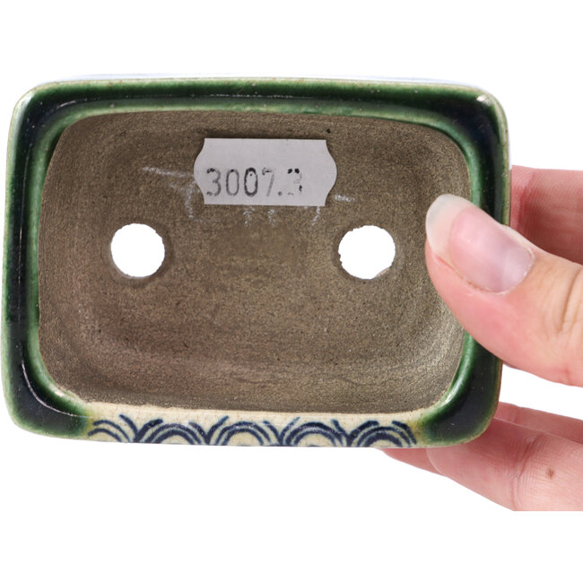 Vaso per bonsai rettangolare verde di Terahata Satomi Mazan - 87 x 65 x 37 mm