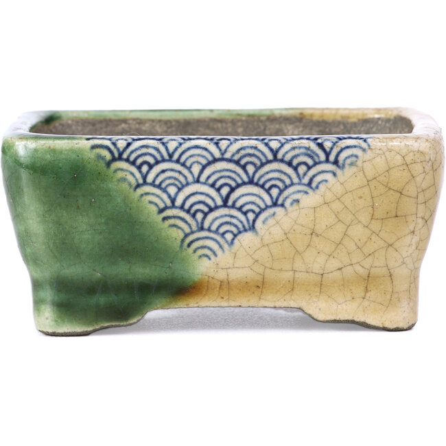 Pot à bonsaï rectangulaire beige par Terahata Satomi Mazan - 87 x 65 x 37 mm