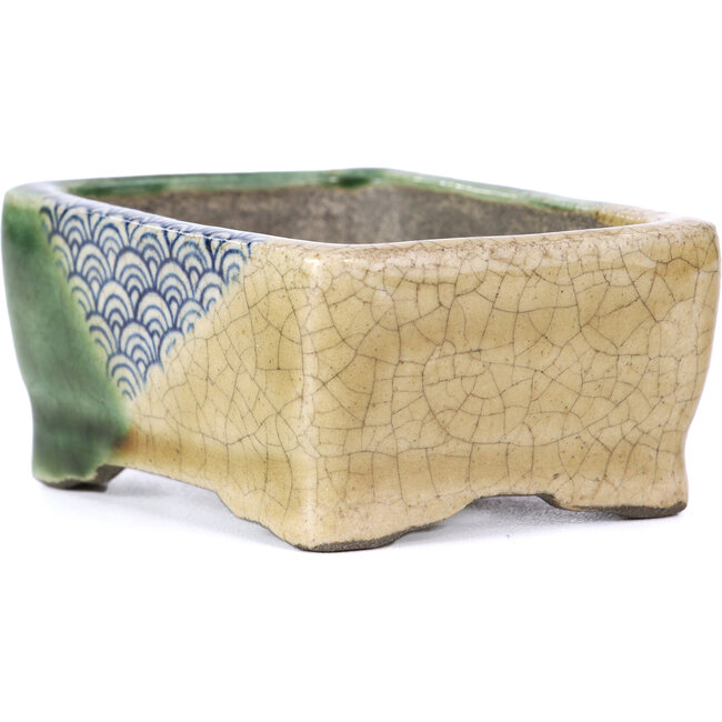 Vaso per bonsai rettangolare beige di Terahata Satomi Mazan - 87 x 65 x 37 mm