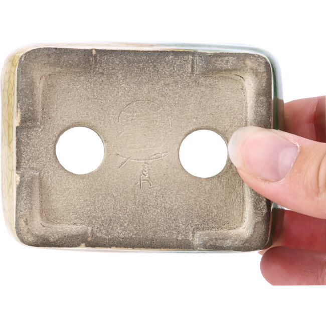 Pot à bonsaï rectangulaire beige par Terahata Satomi Mazan - 87 x 65 x 37 mm