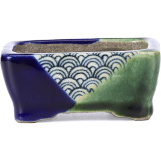  Satomi Mazan, Mazan Terahata Pot à bonsaï vert rectangulaire 85 mm par Terahata Satomi Mazan, Tokoname, Japon