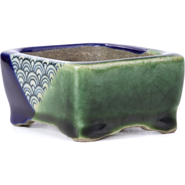 Pot à bonsaï vert rectangulaire par Terahata Satomi Mazan - 85 x 62 x 37 mm