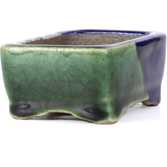 Rechteckige grüne Bonsaischale von Terahata Satomi Mazan - 85 x 62 x 37 mm