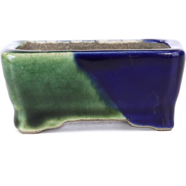 Pot à bonsaï vert rectangulaire par Terahata Satomi Mazan - 85 x 62 x 37 mm