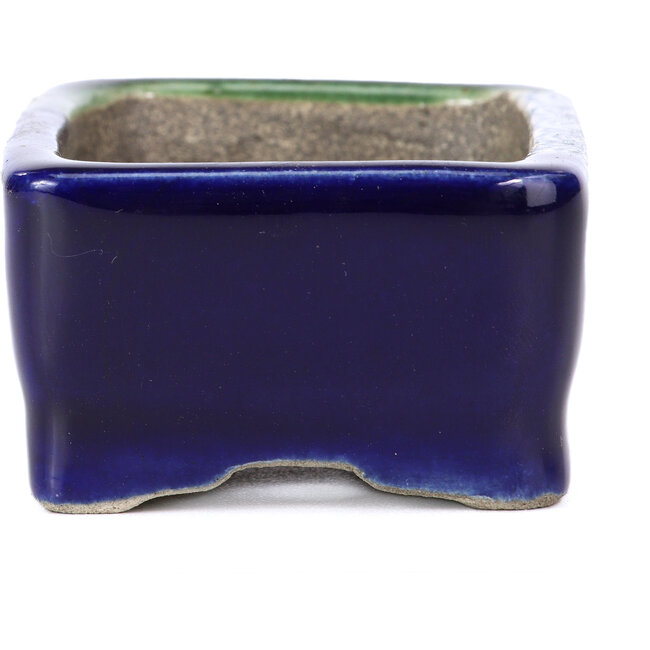 Rectangular green bonsai pot by Terahata Satomi Mazan - 85 x 62 x 37 mm