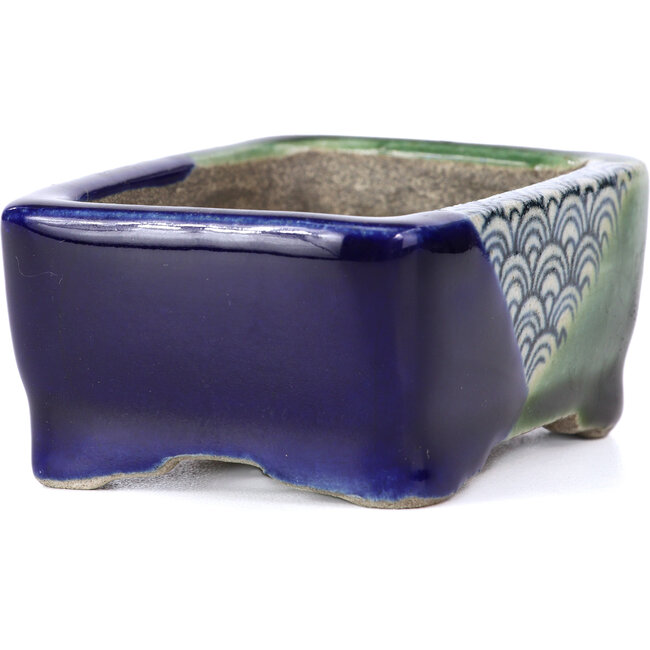 Rechthoekige groene bonsaipot van Terahata Satomi Mazan - 85 x 62 x 37 mm