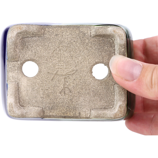 Rectangular green bonsai pot by Terahata Satomi Mazan - 85 x 62 x 37 mm